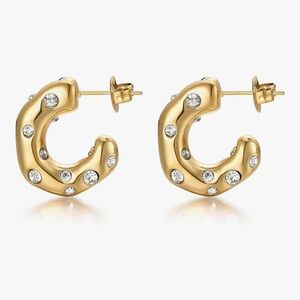NEW 14k Gold Plated Elegant Stud Earrings with Crystal Accents